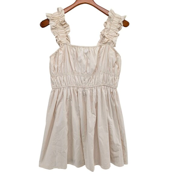 English Factory Ruffled Detail Mini Dress Beige Cotton Square Neck Size XS - Picture 1 of 10